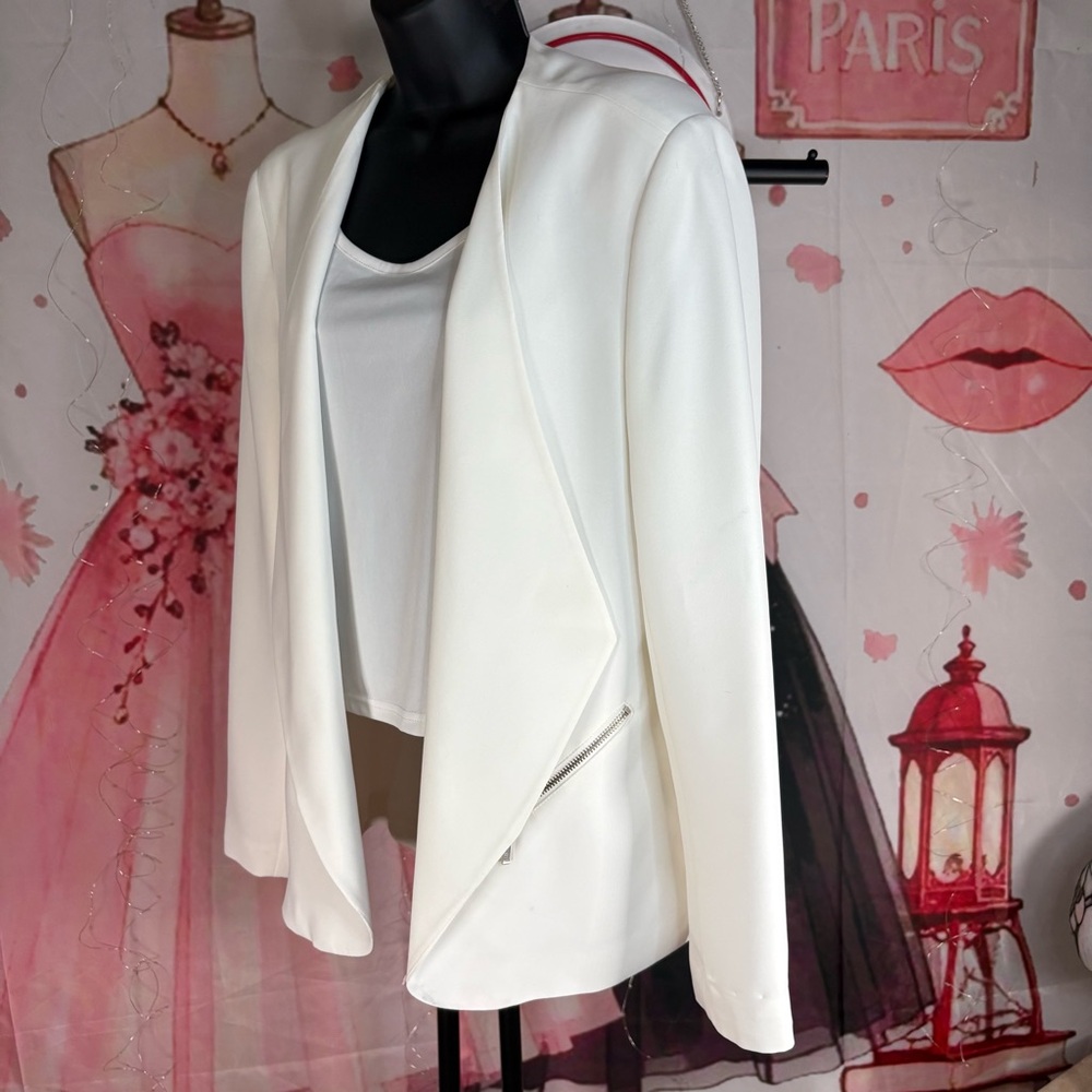 Trouve White Draped Open-Front Blazer with Zip Detail - Picture 12 of 15